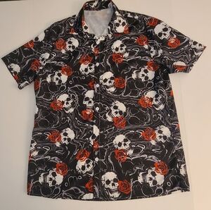 Men's skull floral print shirt